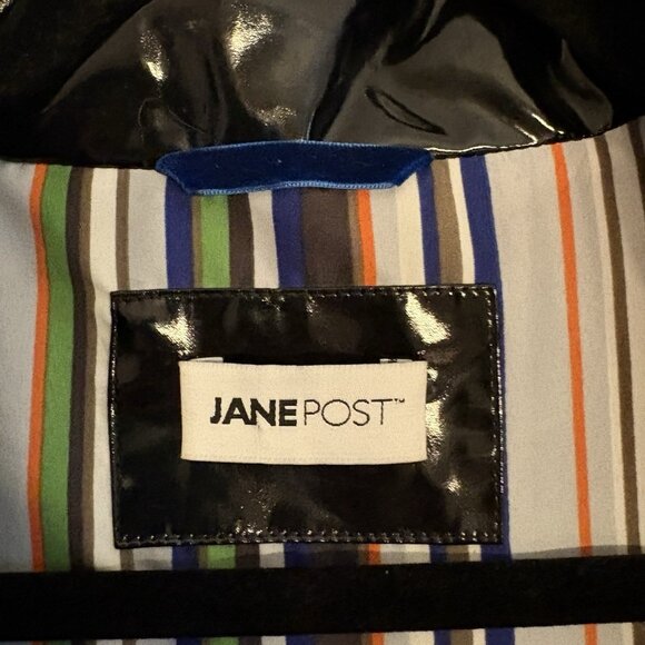 Jane Post Women S Black Snap Front Detachable Hood Iconic Slicker Raincoat NWT - Picture 8 of 15